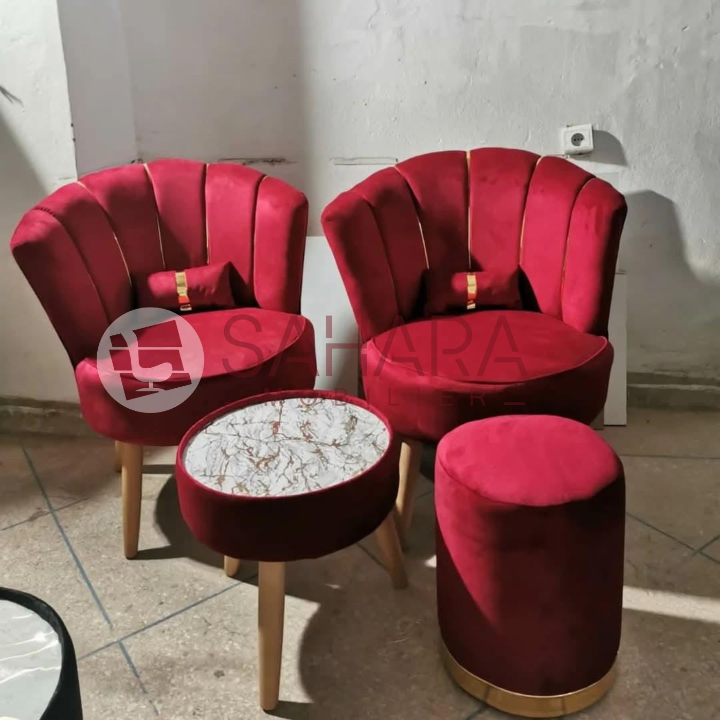 Pack 2 chaise fauteuils + table + Pouf Réf B4600