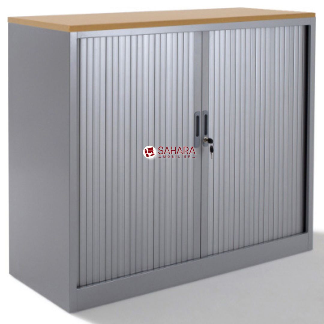 armoire basse portes rideaux avec top en bois