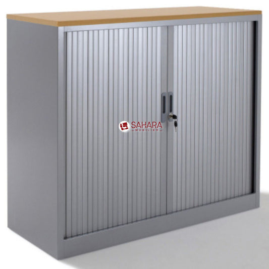 armoire basse portes rideaux avec top en bois