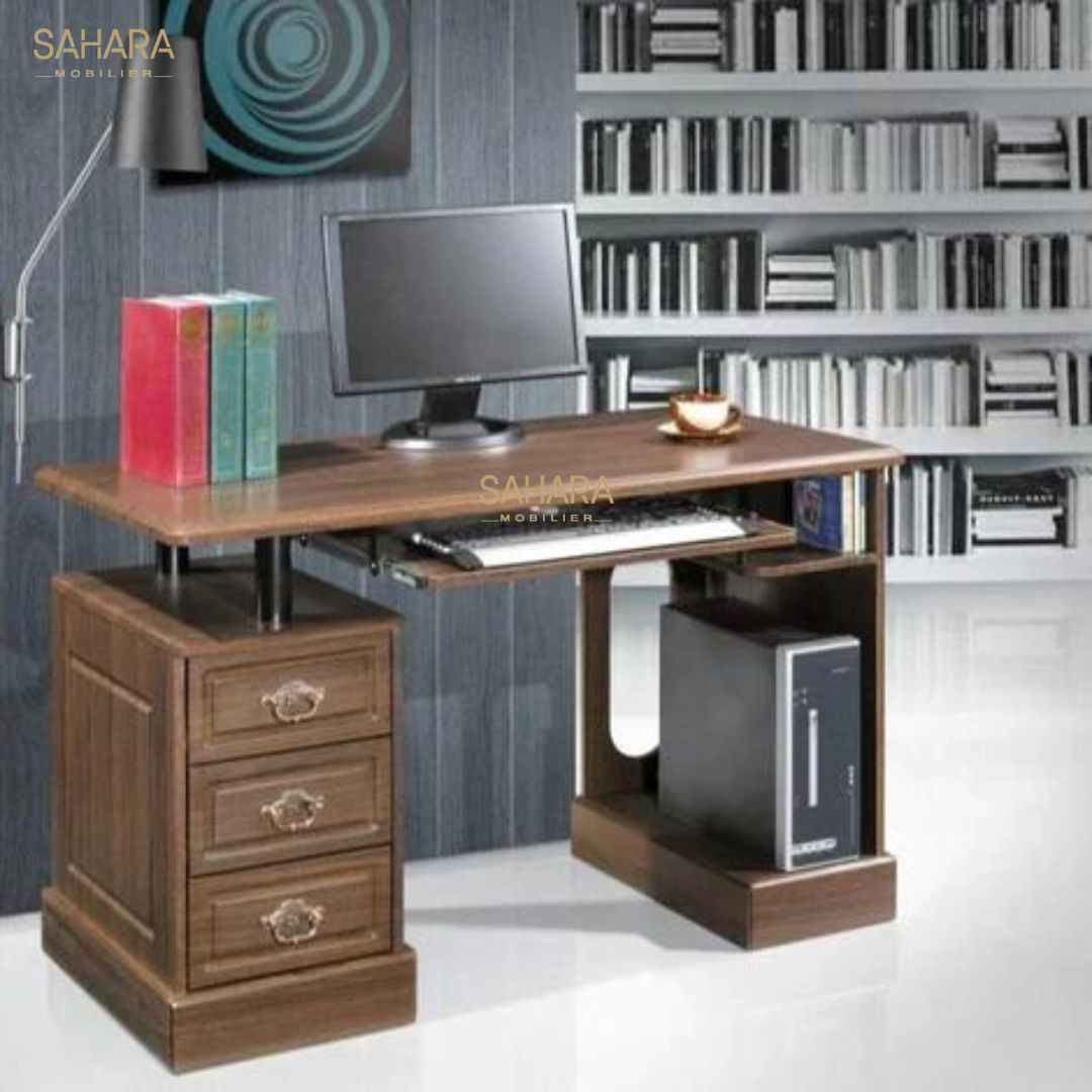 Bureau ANTIK avec 3 tiroirs et porte CPU en bois Réf B2983