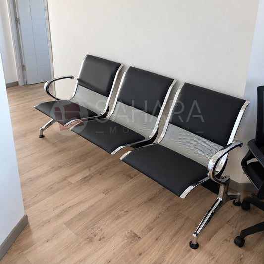 Banquette de réception 3 places chromé avec 2 accoudoirs Réf. B2024