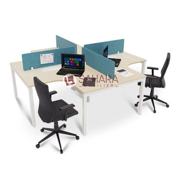 Bureau bench professionnel 4 postes avec séparateurs acoustiques – Sahara Mobilier