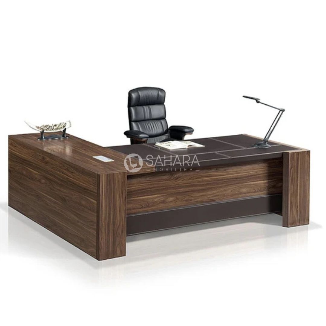 bureau de direction en bois mélanine équipé d'un retour fixe et  caisson mobile