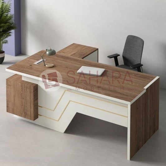 Fabrication en panneaux MDF haute densité, garantissant solidité et longévité
Finition double teinte : bois naturel foncé et blanc mat pour un contraste harmonieux
Plateau rectangulaire avec retour intégré à gauche (configuration en L inversé)
Dimensions : 180cm de longueur, offrant un large espace de travail
Revêtement mélaminé résistant aux rayures, avec texture bois naturelle
Chants plaqués avec soin pour une meilleure protection contre les chocs
Liseré blanc sur les contours, pour une touche design