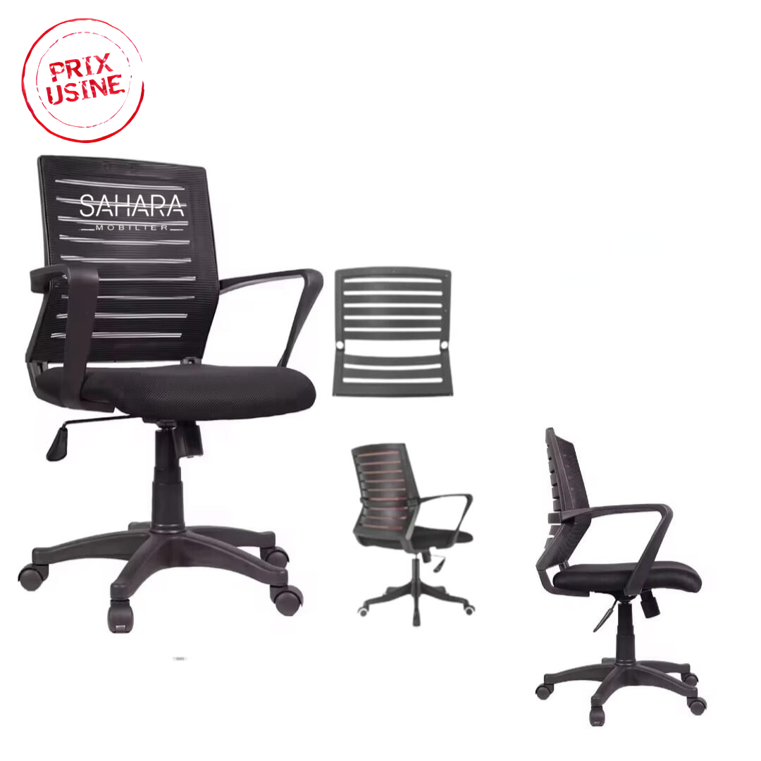 Fauteuil en MeSH avec roulettes chromé et des accoudoirs fixé sur le dossier et l'assise piètements PVC