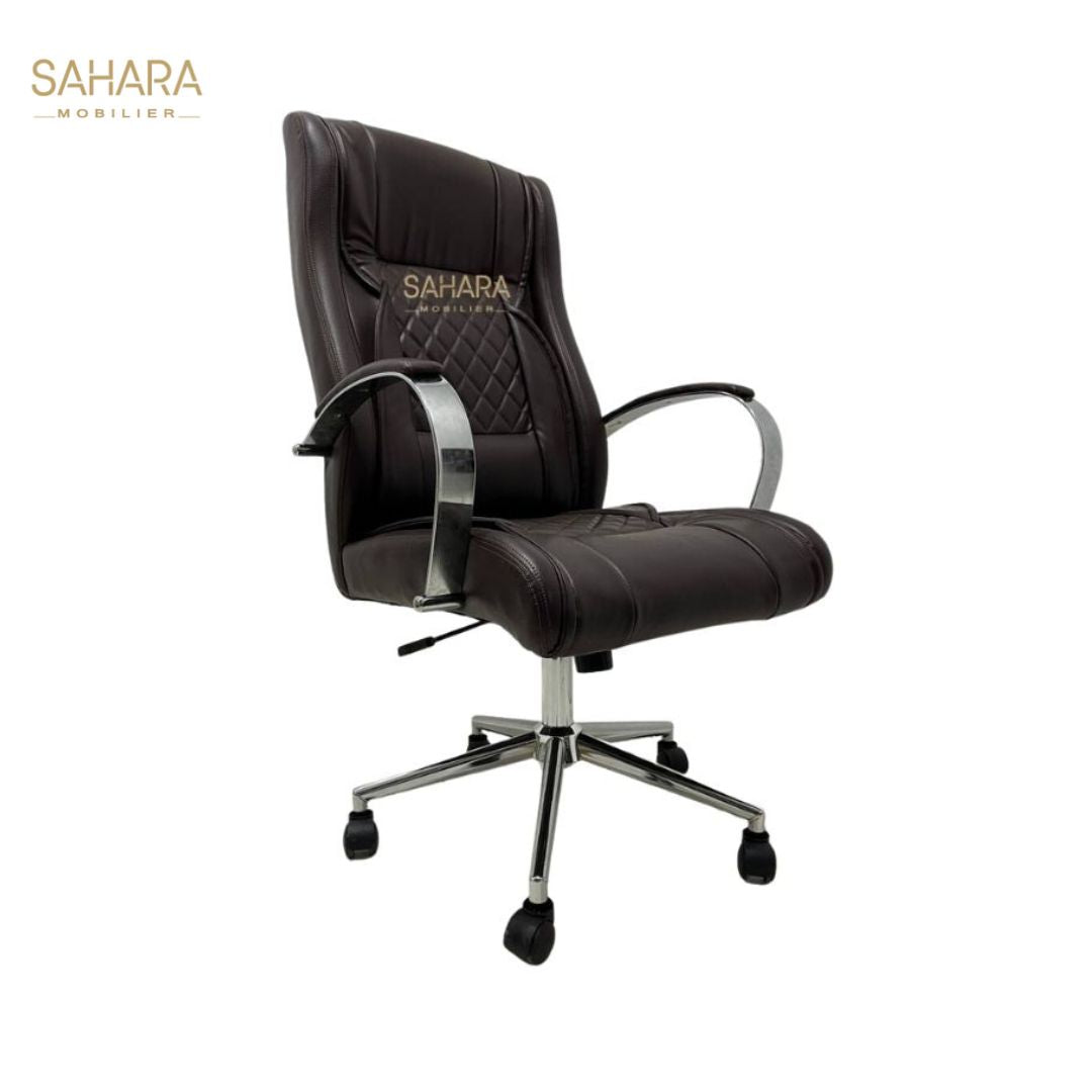 fauteuil en simili cuir marron avec piètement chromé