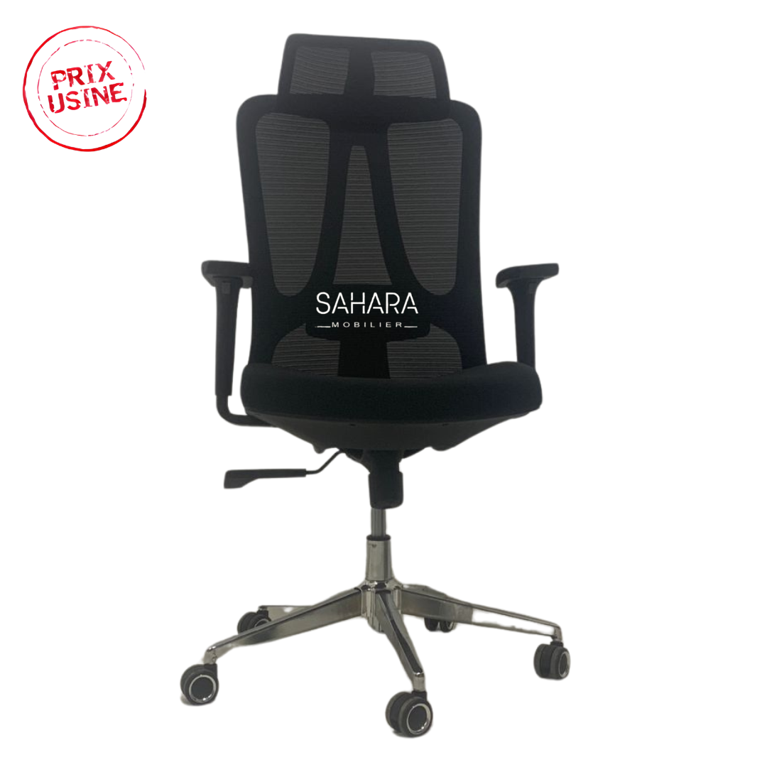 Fauteuil de bureau direction en MeSH Noir avec roulettes sur piètement chromé