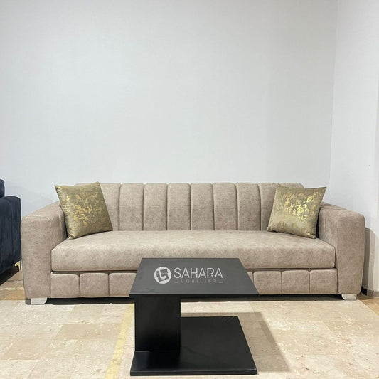 fauteuil canapé de 3 places en tissu beige antitaches