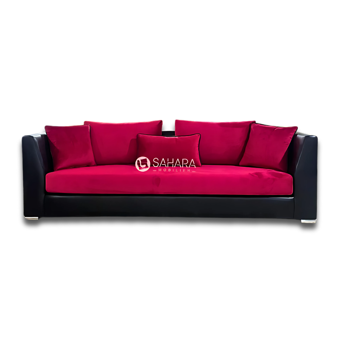 fauteuil canape en tissu rouge  avec des coussin de trés bonne qualité