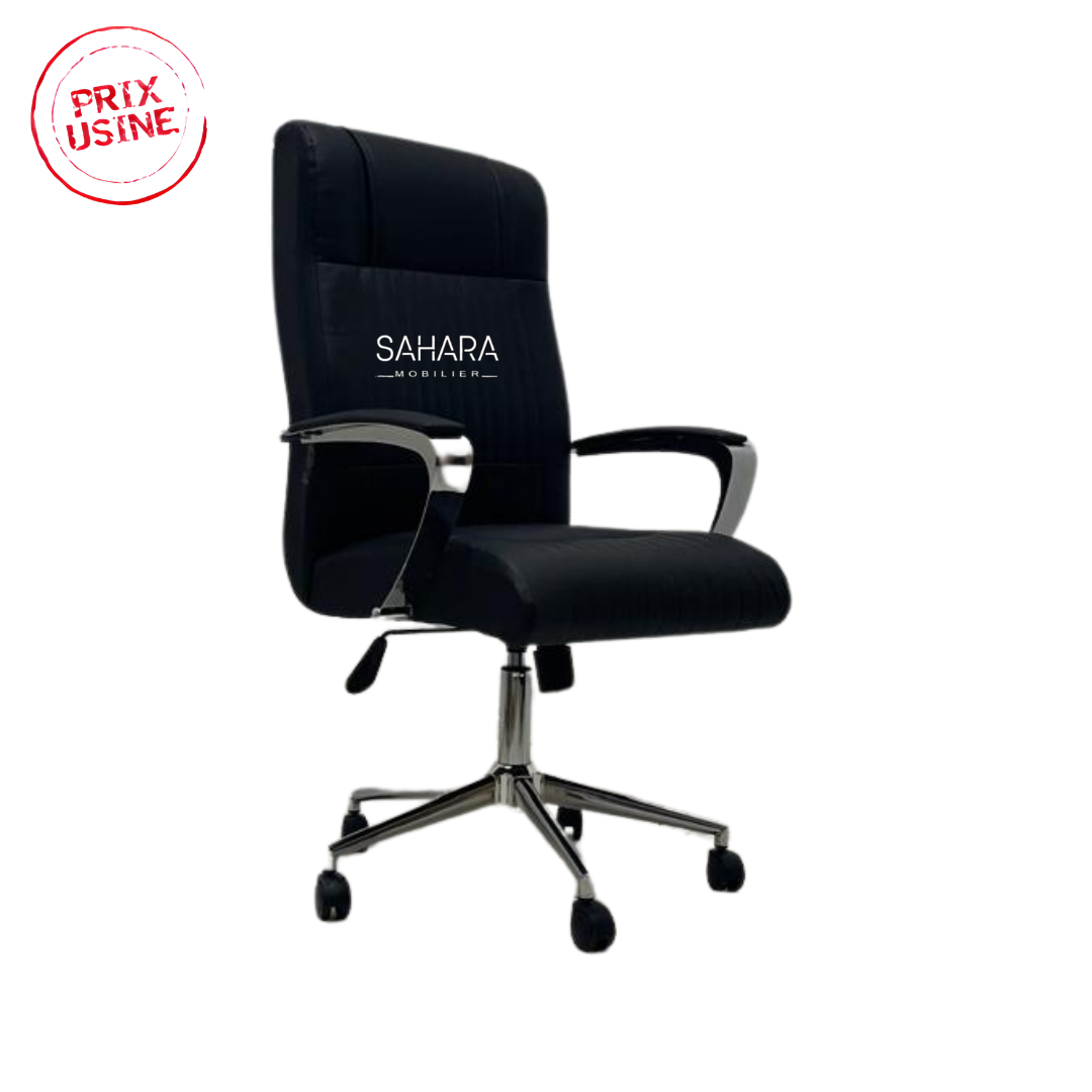 Fauteuil de bureau direction en simili cuir noir avec accoudoirs fixe sur le dossier et l'assise