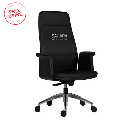 fauteuil de direction avec accoudoirs fixé sur l'assise de fauteuil rêvetu en simili cuir noir