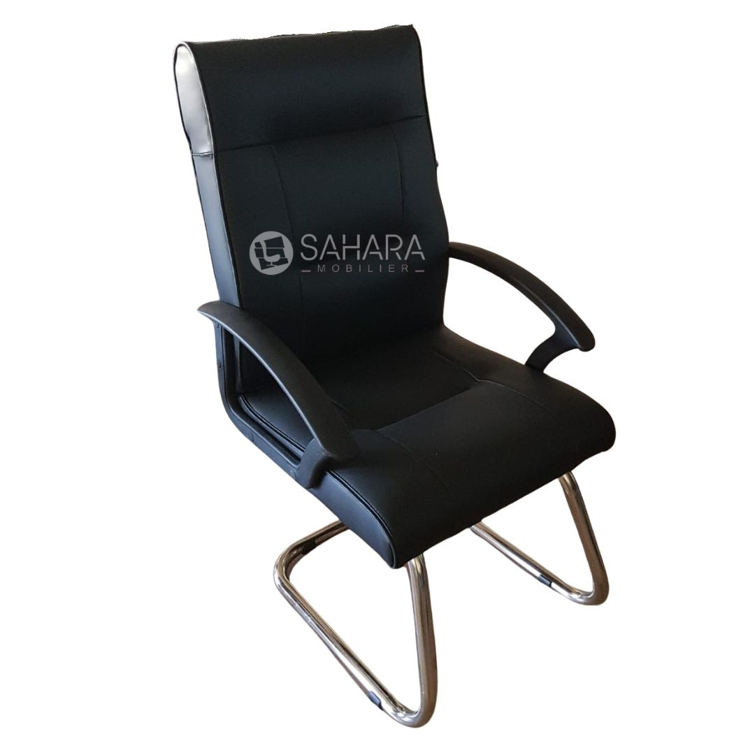 fauteuil de direction en tissu noir avec accordoirs fixe sur le dossier et l'assisse avec accoudoirs fixe et assisse