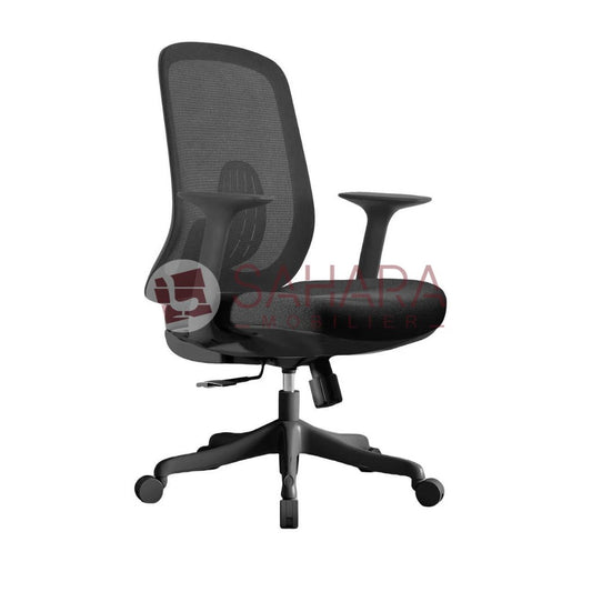 Fauteuil pour bureau en MeSH avec accoudoirs fixe en PU, piètement chromé sur 5 branches