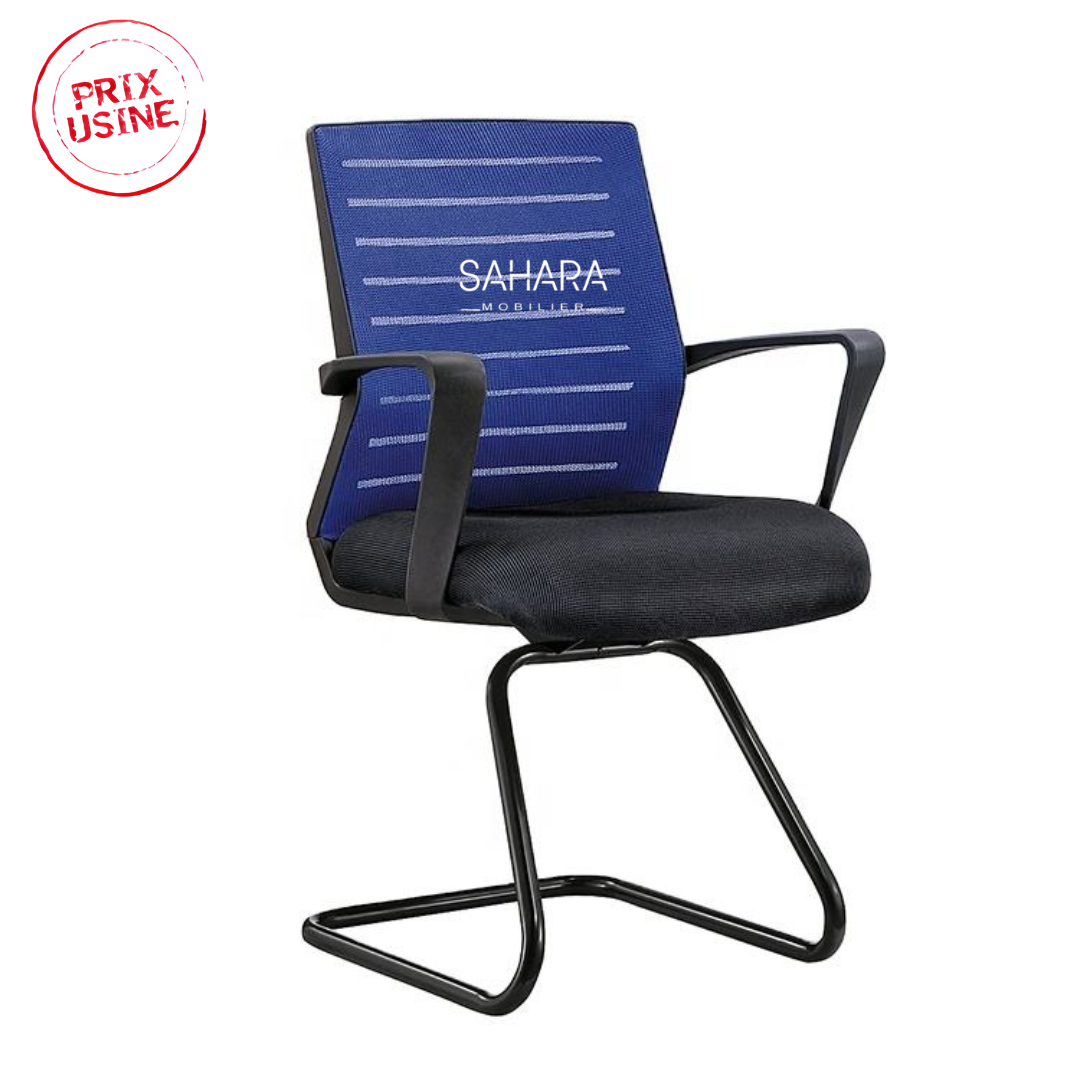 Fauteuil visiteur piétement luge et dossier en MeSH, les accoudoirs fixé sur le dossier et l'assise