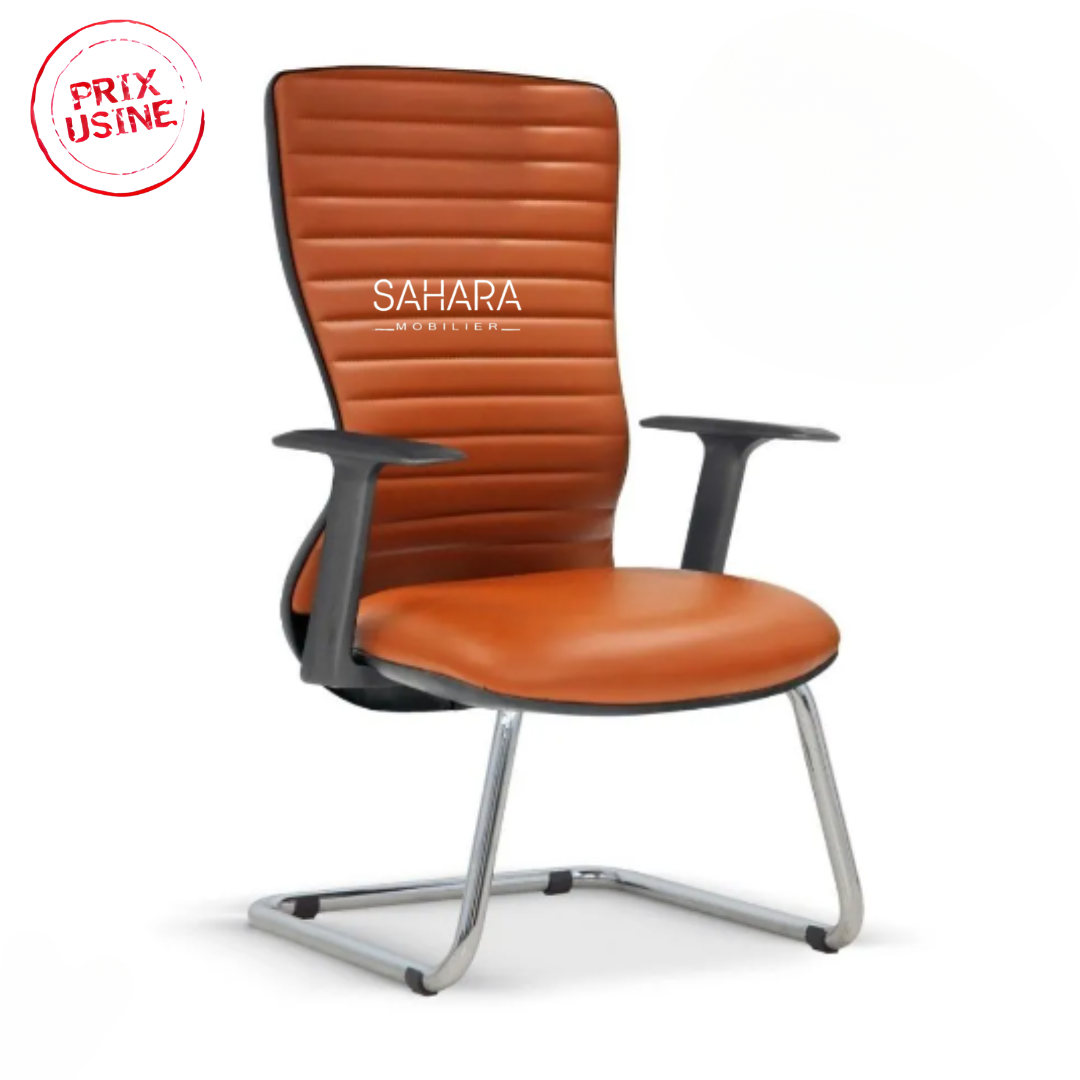 - Un dossier en Simili cuir qui dispose d’un support lombaire intégré et une têtière incorporée
- Une assise en Simili cuir composé de mousse de polyuréthane haute densité
- Des accoudoirs fixés à l'assise en matière PVC réglable en hauteur
- Assise galbée
- Piètement;luge en matière;métallique;chromée
