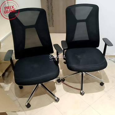 chaises pour les bureaux en MeSH noir piètement chromé
assise réglable en hauteur