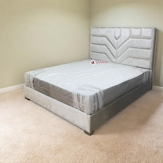 lit 2 places avec tête de lit revêtu en tissu