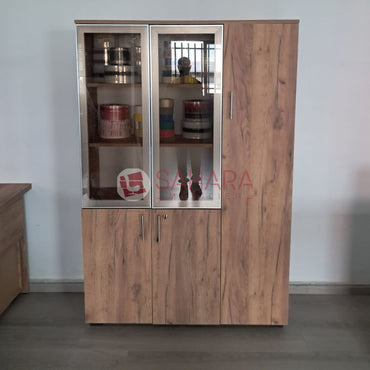 meuble de rangement portes battantes en bois avec serrure, deux porte vitrés