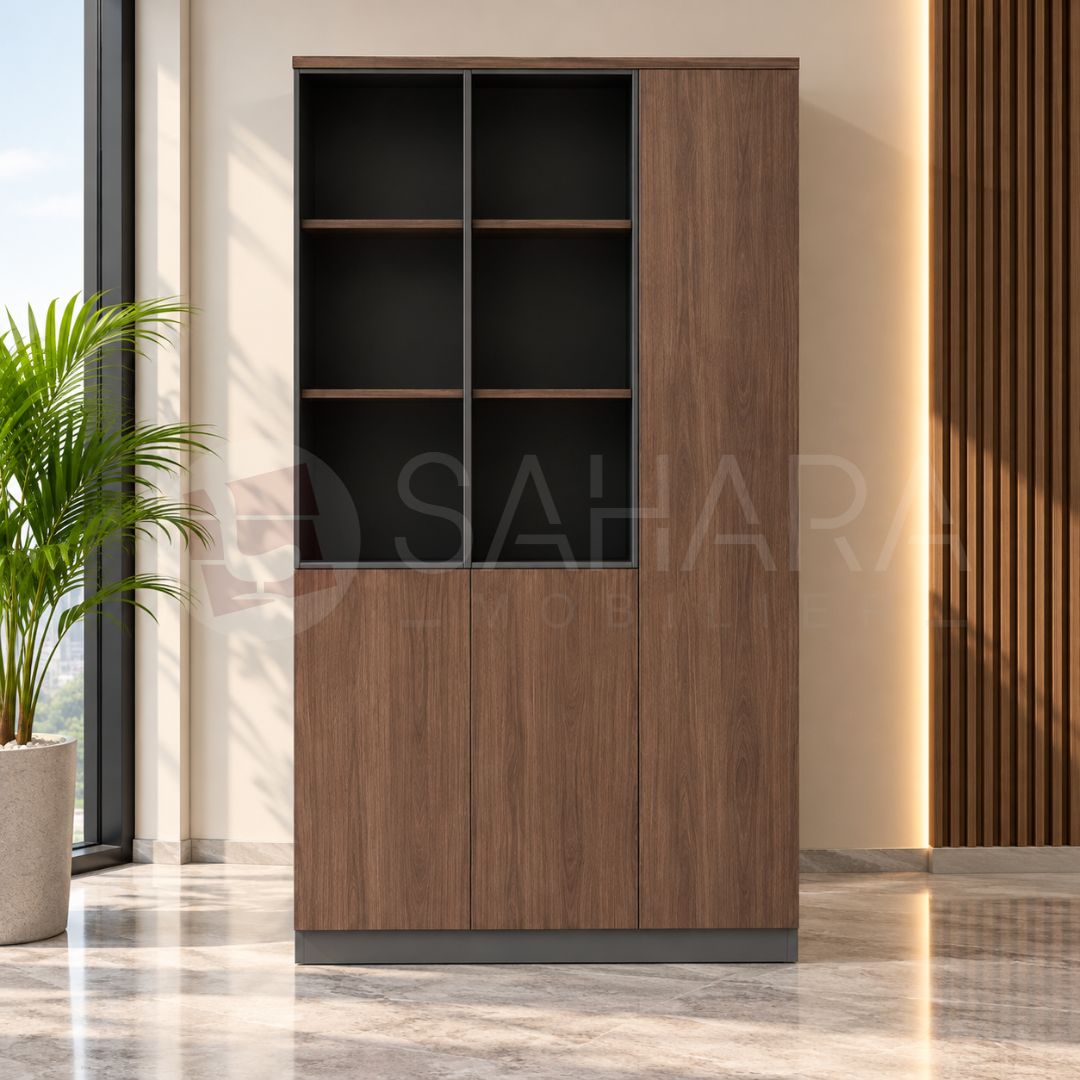 Armoire de rangement professionnelle avec portes coulissantes et finition bois Réf C1337