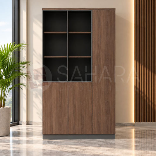 Armoire de rangement professionnelle avec portes coulissantes et finition bois Réf C1337