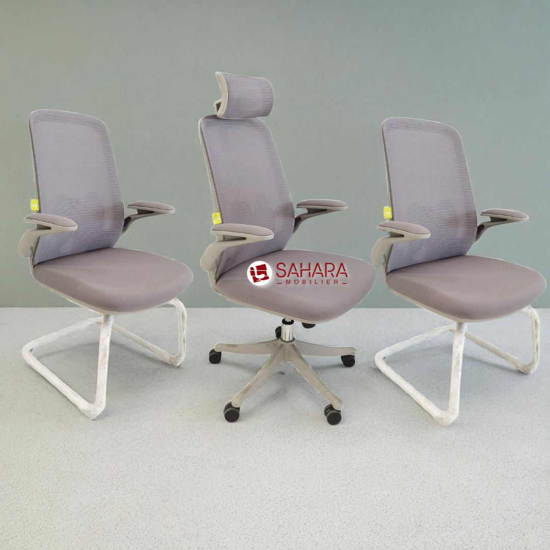 ensemble de fauteuil en gris pour bureau avec accoudoirs réglable