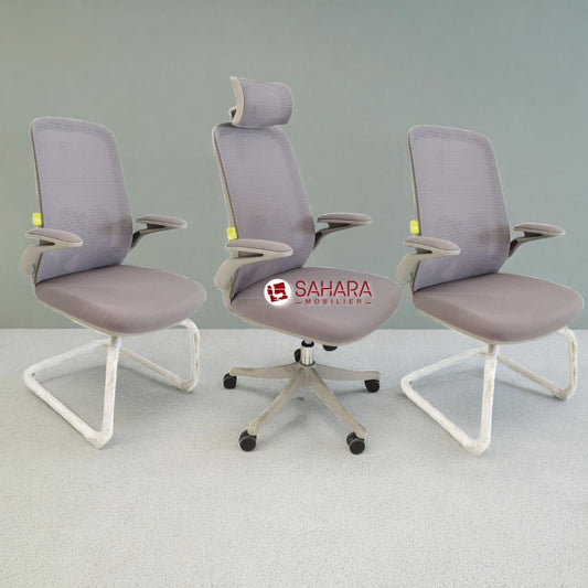 ensemble de fauteuil en gris pour bureau avec accoudoirs réglable