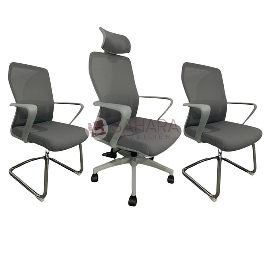 pack fauteuil en MeSH gris sur piètement chromé