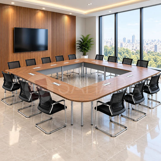 Ensemble de tables de réunion modulaires et configurables, conçu pour aménager des espaces de
conférence ou de réunion.