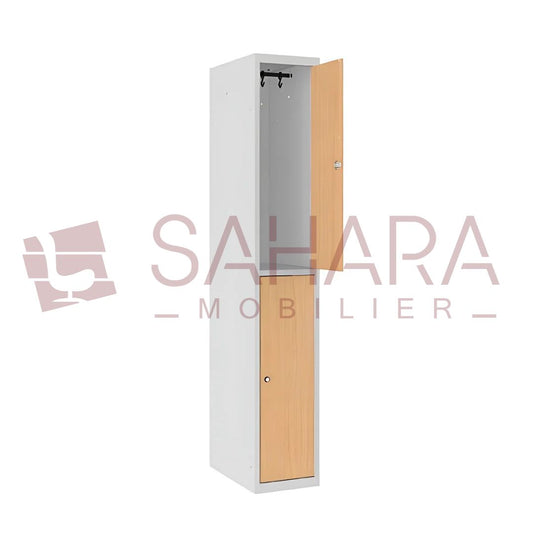 vestiaire casier en bois deux portes avec support crochets pour les cintres