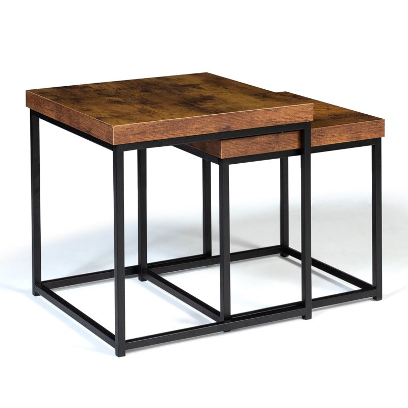 Lot de 2 tables basses gigognes industrielles effet bois vieilli Réf B2780