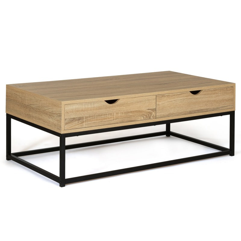 TABLE BASSE 2 TIROIRS 110 CM DESIGN INDUSTRIEL