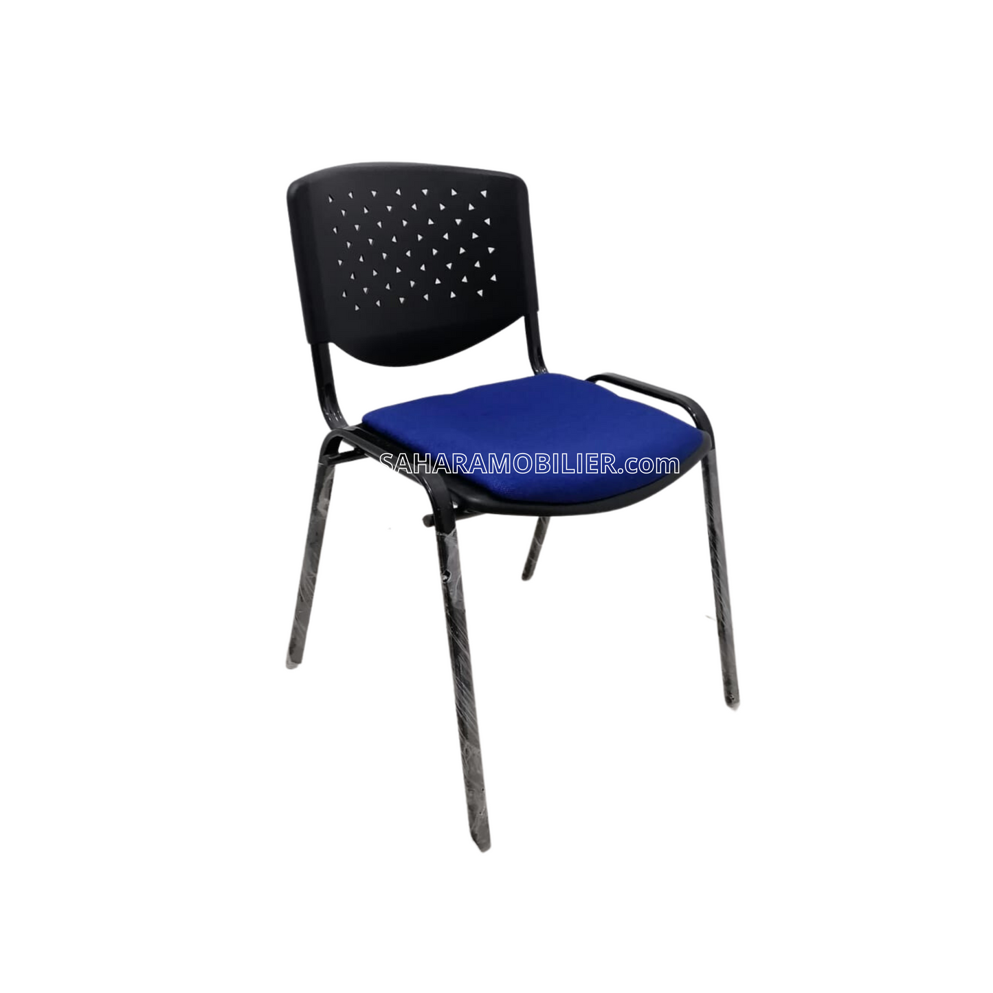 Chaise PRISMA structure métallique EPOXY avec assise en tissu bleu