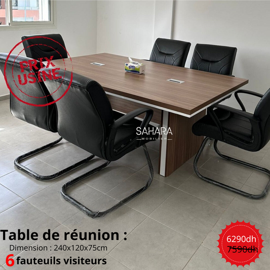 Ensemble Table de réunion ( Table 2.40cm + 6 Fauteuils Visiteurs ) Réf B3652