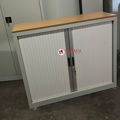 Armoire basse porte rideau avec top en bois avec fermeture à clé 