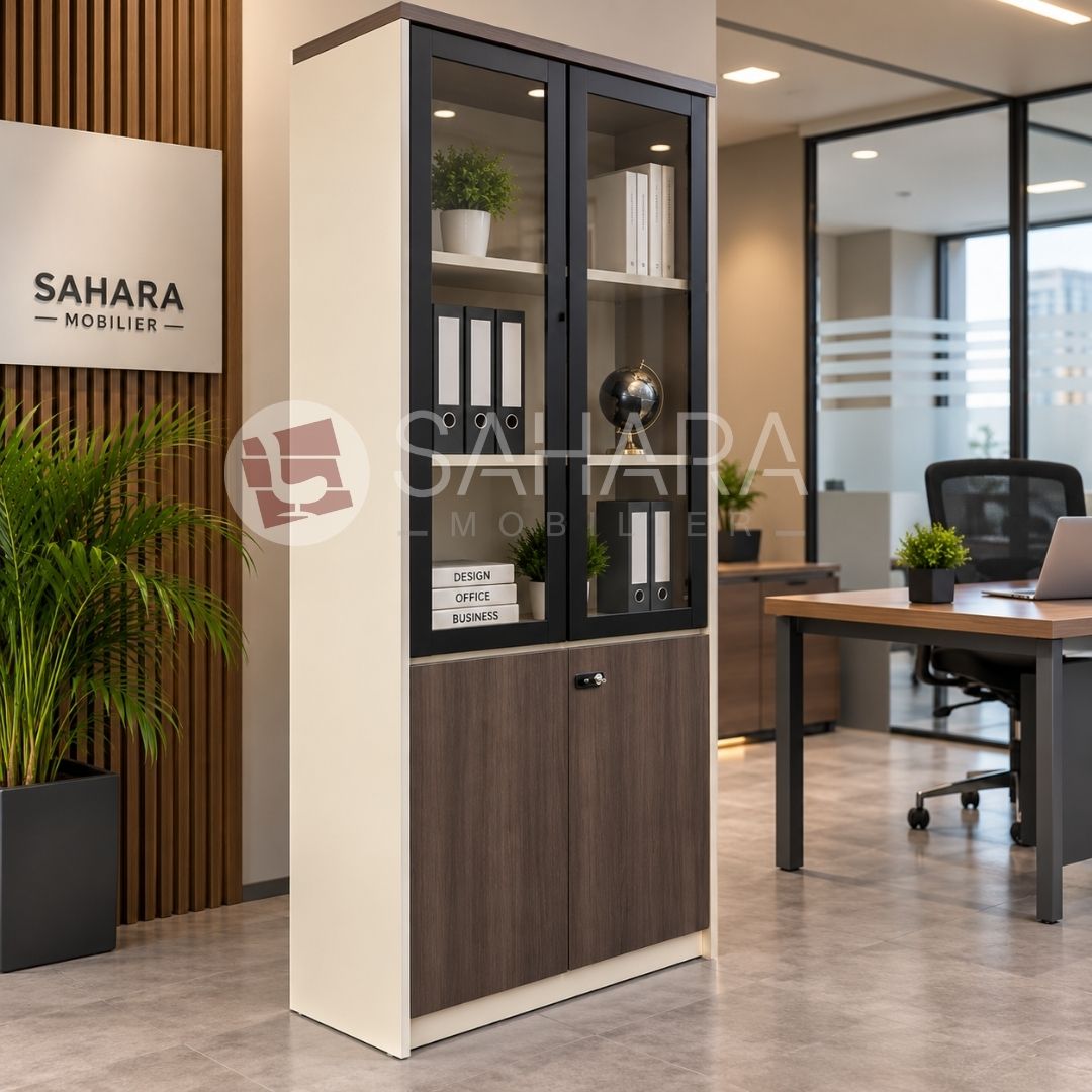 Armoire de Bureau en MDF avec Portes Vitrées – Référence Professionnelle