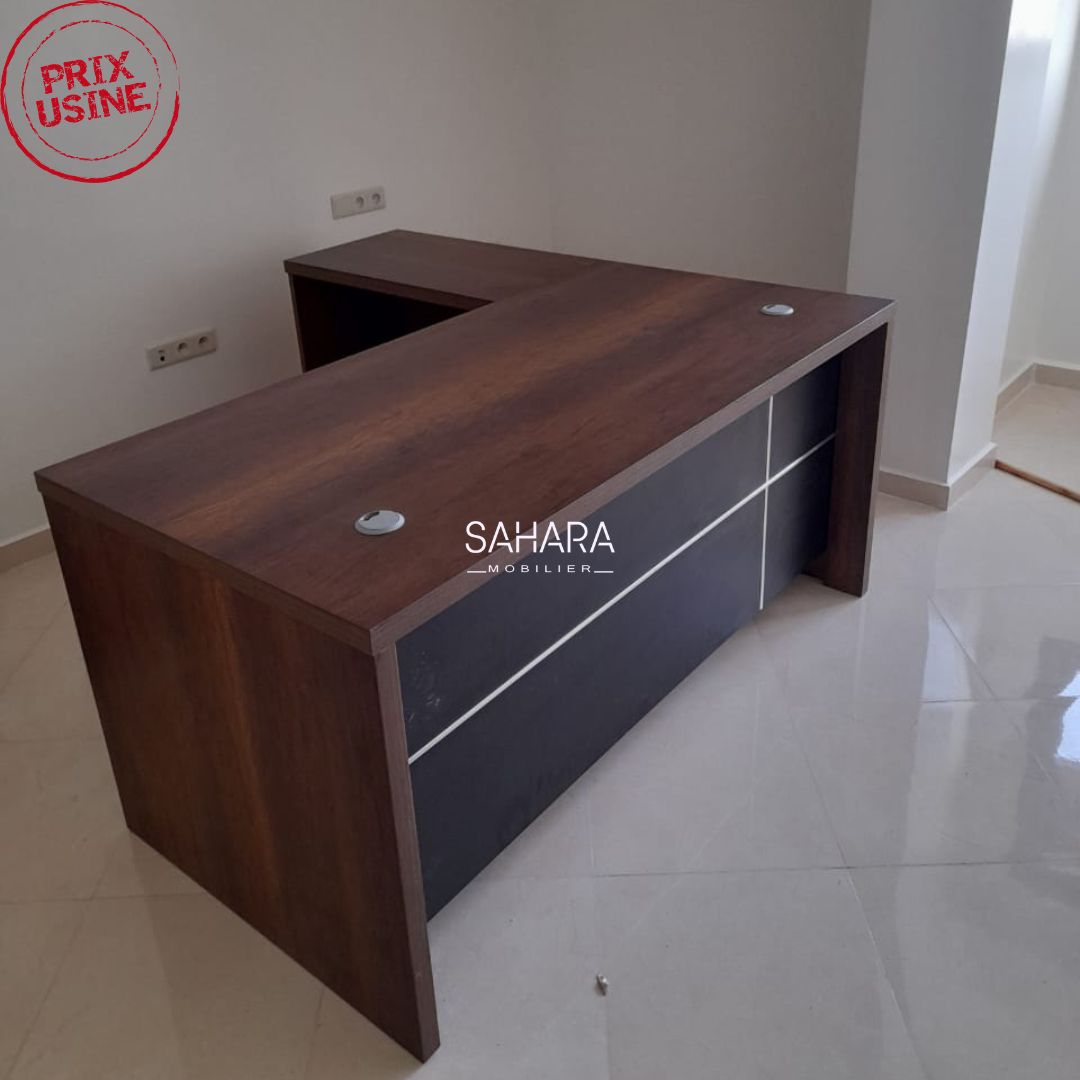 Bureau en bois avec Retour et Caisson mobile le voile en blanc le bureau en marron