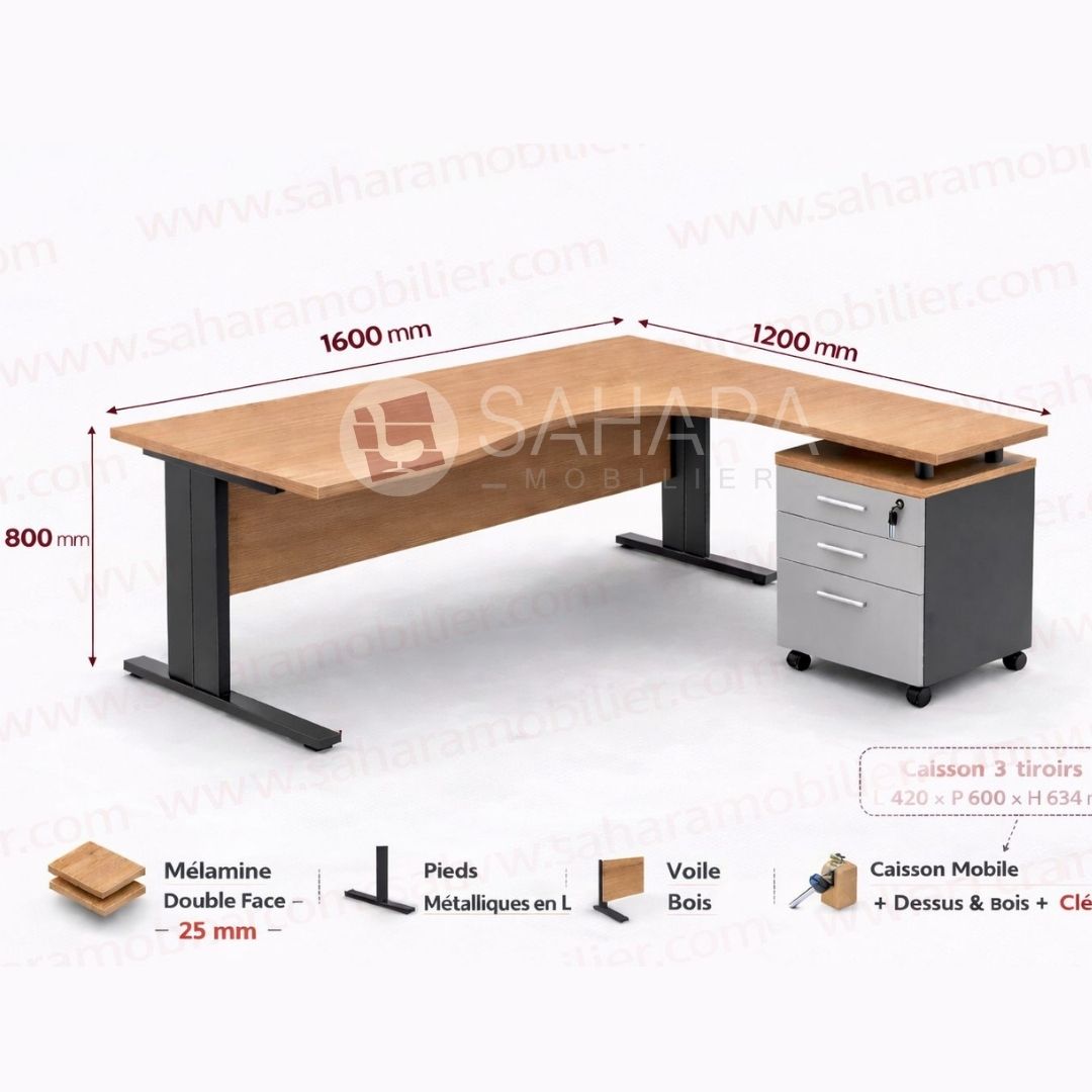 Dim : 160 * 120 * 80 * 60 &nbsp; caisson métallique mobile à 3 tiroirs ( L*P*H) 42 * 60 * 634 + dessus en bois avec clés