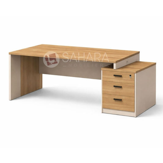 Fabriqué à partir de panneaux MDF résistants d’une épaisseur de 19 mm, ce bureau avec retour latéral et caisson fixe garantit stabilité, durabilité et confort au quotidien.