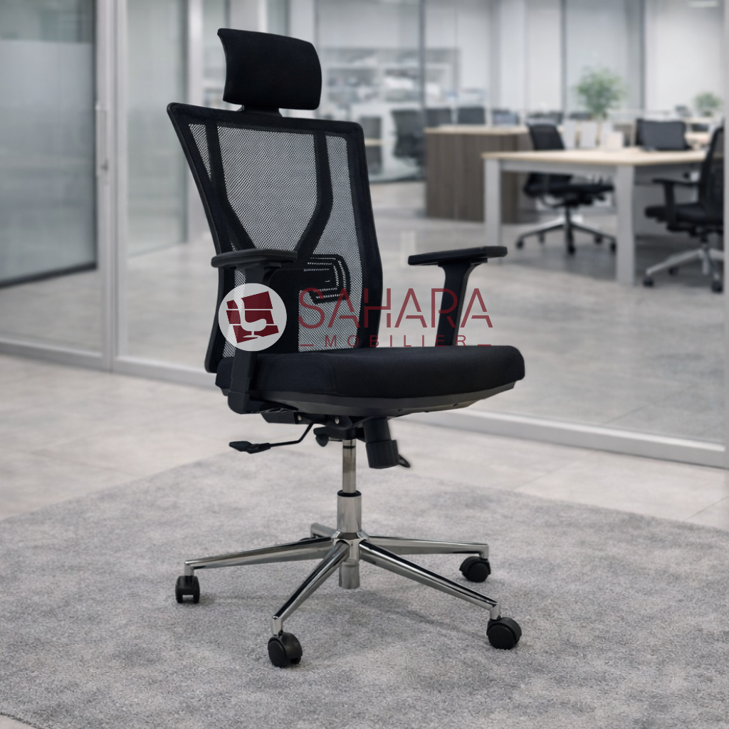 chaise en MeSH avec têtière réglable et accoudoirs ajustable