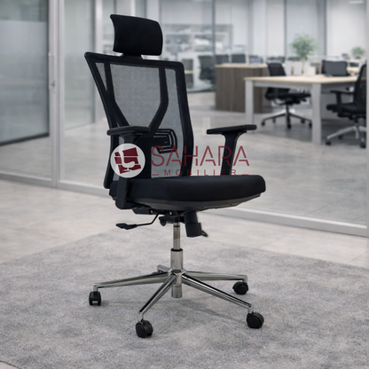 chaise en MeSH avec têtière réglable et accoudoirs ajustable