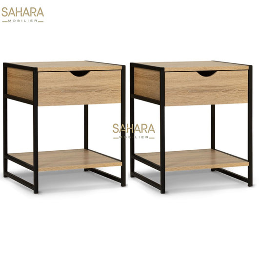 LOT DE 2 TABLES DE CHEVET DETROIT DESIGN INDUSTRIEL Réf B2483