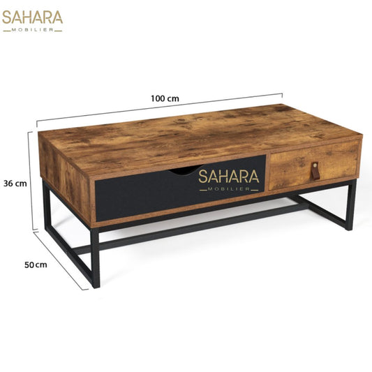 TABLE BASSE CHICAGO 2 TIROIRS DESIGN INDUSTRIEL Réf B2775