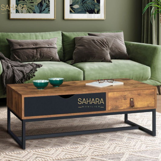 TABLE BASSE CHICAGO 2 TIROIRS DESIGN INDUSTRIEL Réf B2775
