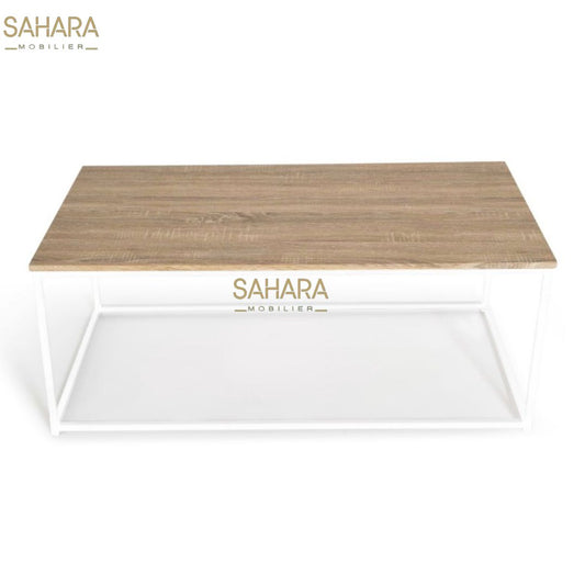 TABLE BASSE 113 CM DESIGN INDUSTRIEL BOIS ET MÉTAL BLANC Réf B2777