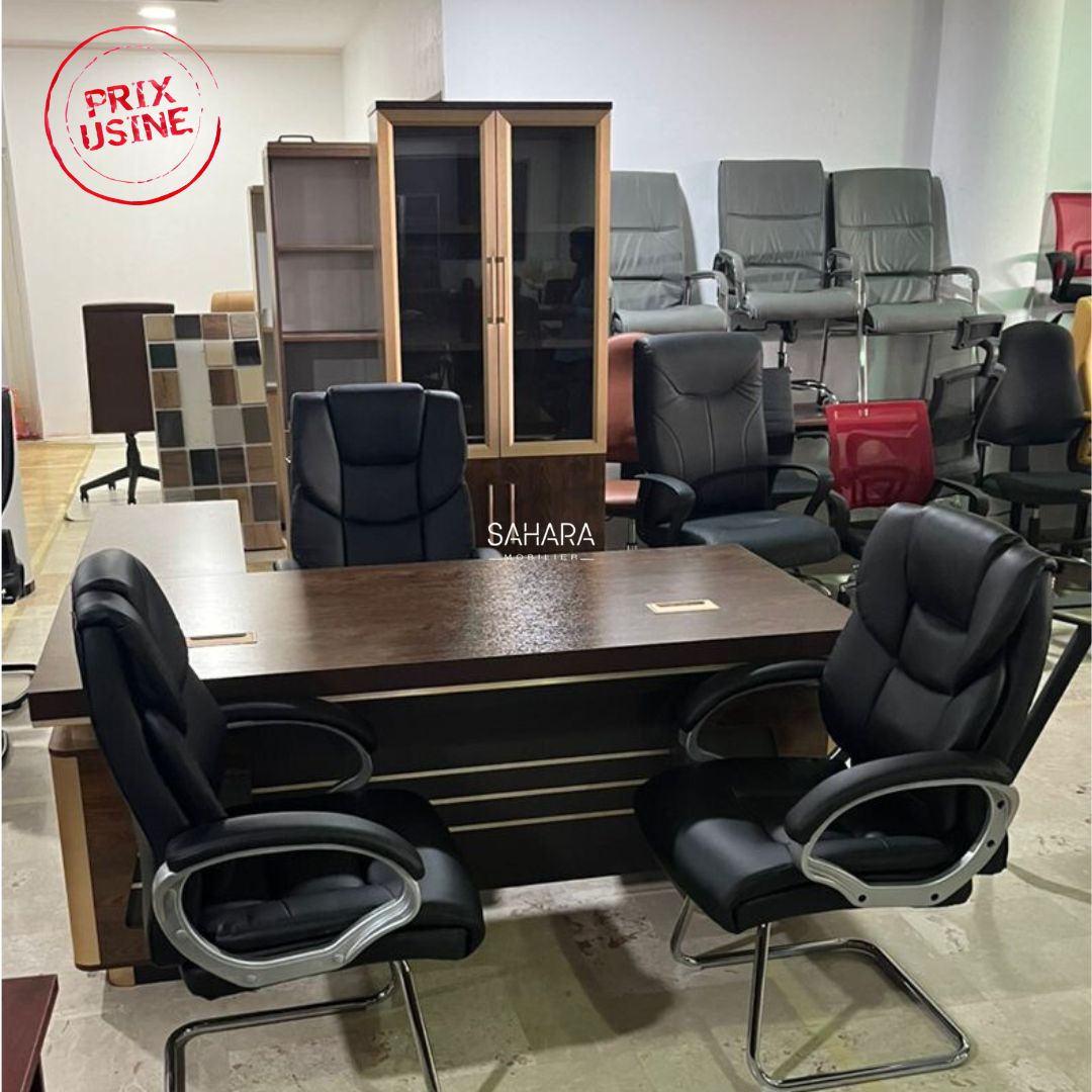 Ensemble Bureau CORTINAL ( Bureau 160cm avec Caisson fixe  + Retour Mobile + Armoire Bibliothéque + Pack Fauteuils ) Réf B3629