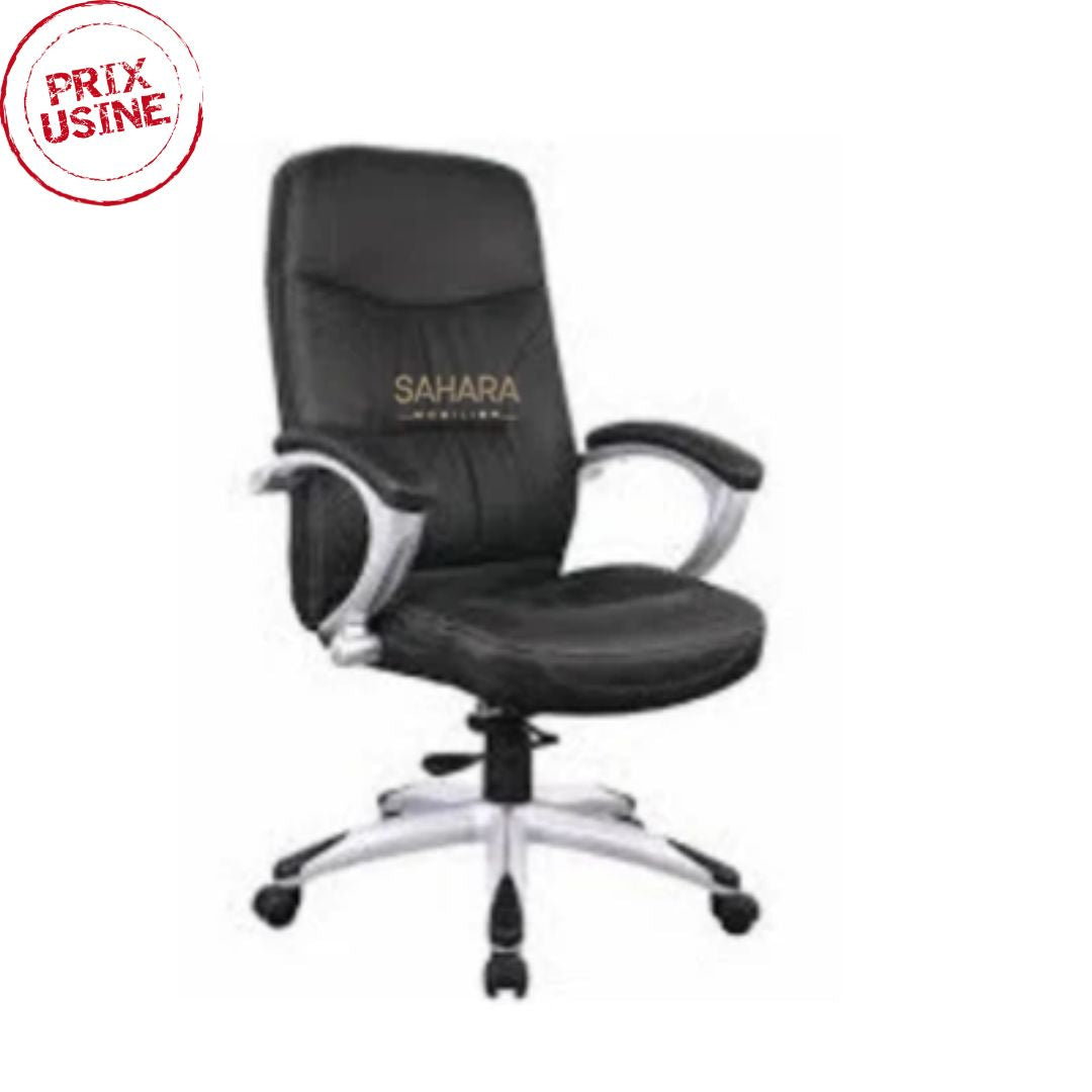 fauteuil de bureau de direction en simili cuir noir avec accoudoirs en PU SUR 5 BRANCHES Chromé
