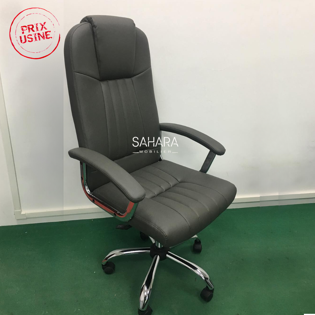 Fauteuil de bureau de direction accoudoirs en PU sur piètement chromé dossier haut