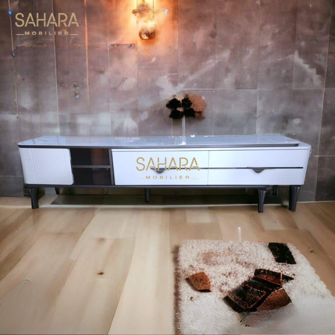 Meuble TV 2 tiroirs et une porte céramique B3595