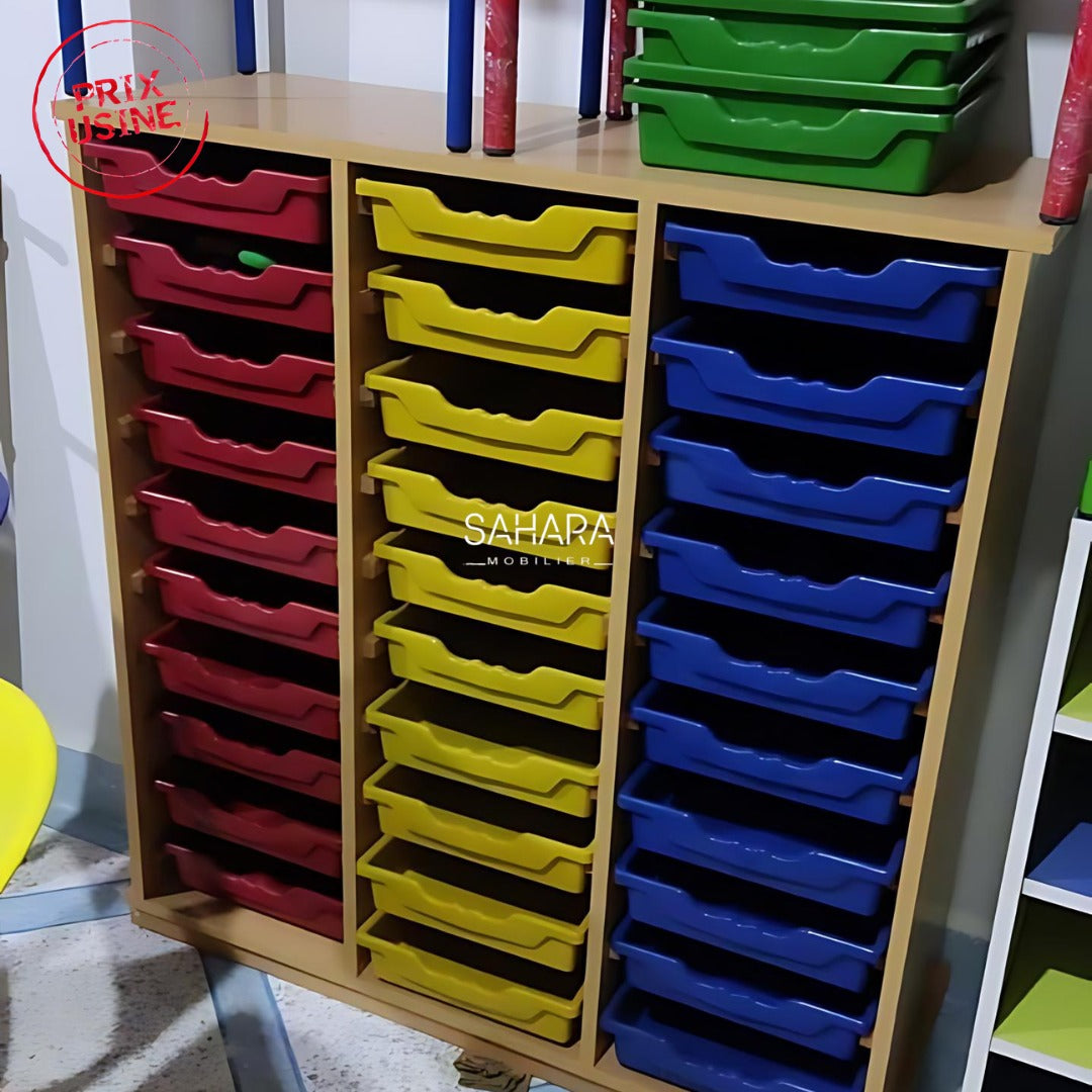 Meuble de rangement à 30 bacs en plastique