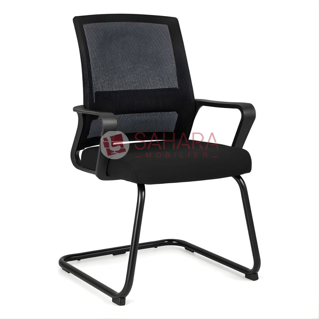 Modèle : Fauteuil visiteur en mesh ergonomique

Structure : Châssis luge en acier haute résistance, finition peinture époxy anti-rayures

Assise : Mousse haute densité (28–32 kg/m³) pour un confort prolongé

Revêtement d’assise : Tissu résistant, anti-abrasion

Dossier : Dossier en mesh respirant, conçu pour favoriser la circulation de l’air et offrir un excellent soutien lombaire